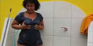 Outside Shower - Brazilian granny shower outside Porn Videos
