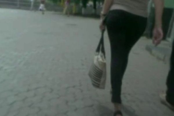 Candid tight ass voyeur walk hot pants in public