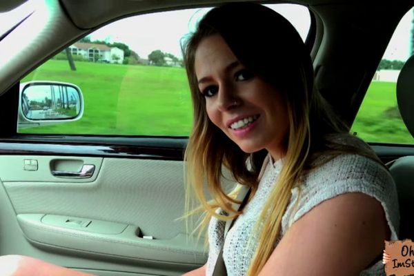Amateur Flashing Tits In Car - Horny amateur Alex Blake flashes natural big tits for c
